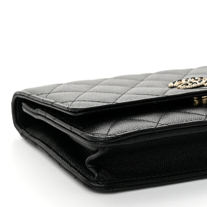 Chanel Caviar Quilted Crystal CC Wallet On Chain WOC Black 10 of 12