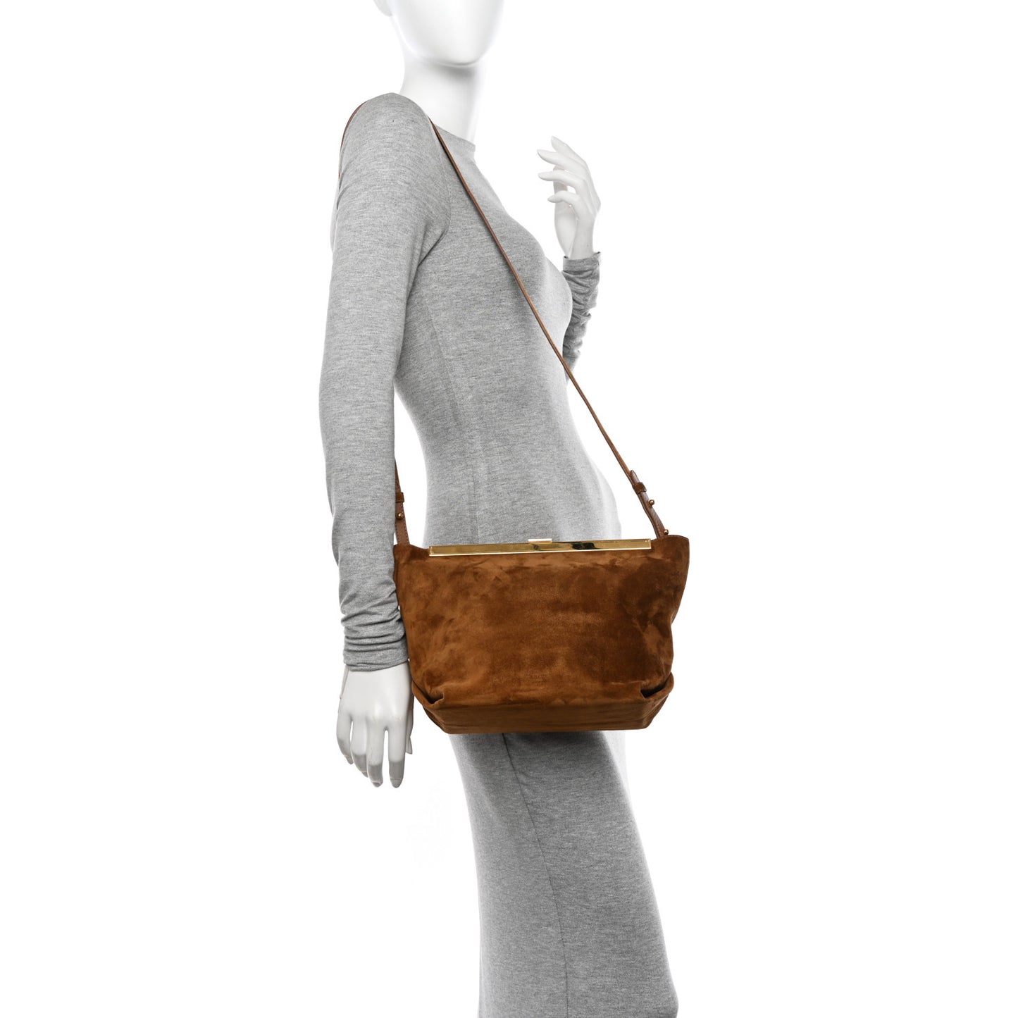 Suede Calfskin Augusta Envelope Pleated Crossbody Caramel