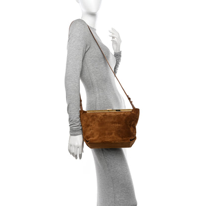 Khaite Suede Calfskin Augusta Envelope Pleated Crossbody Caramel 2 of 13
