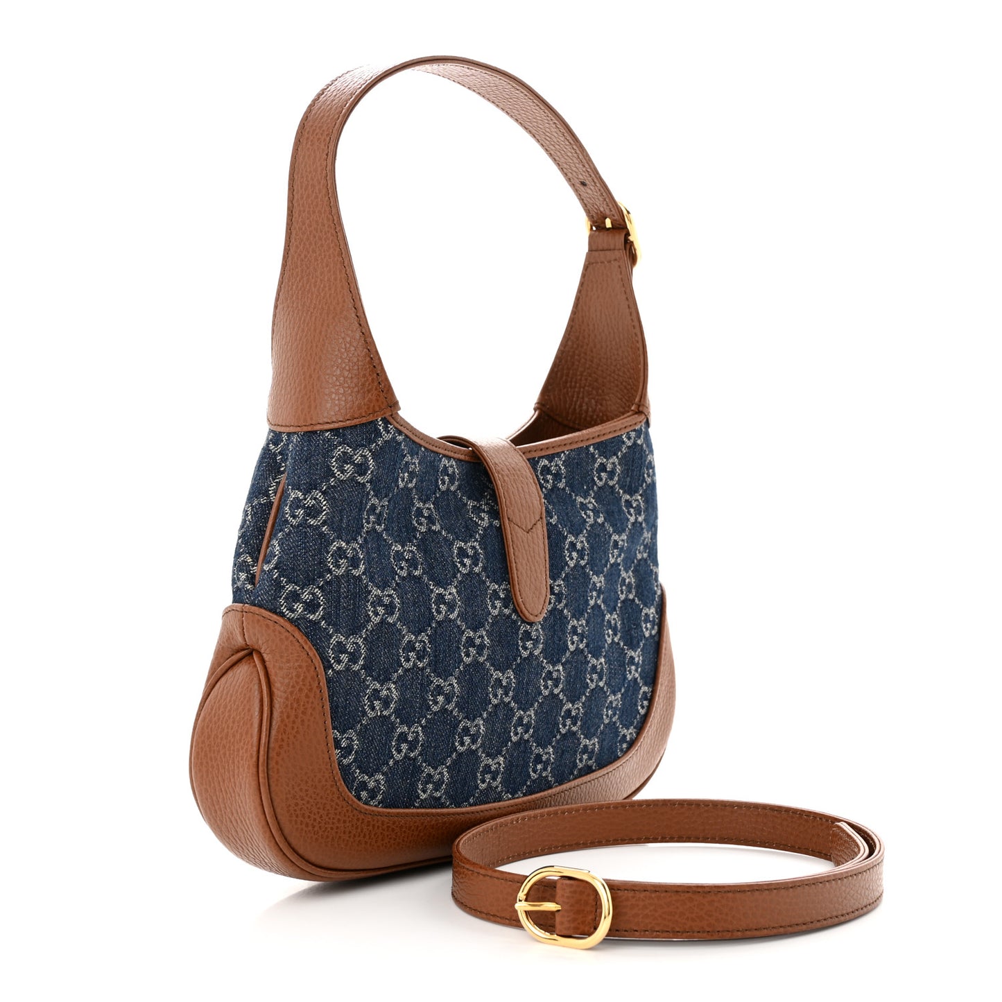 New Denim GG Monogram Calfskin Small Jackie 1961 Hobo Blue Tea Cuir