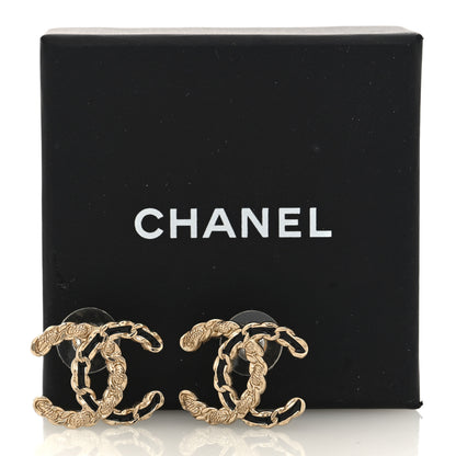 Chanel Enamel Metal Chain French New Wave CC Earrings Black Gold 5 of 5