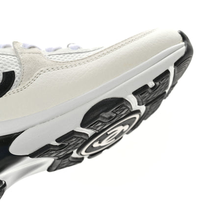 Chanel Mesh Suede Calfskin Grained Calfskin Womens CC Sneakers 38 White Black 10 of 12