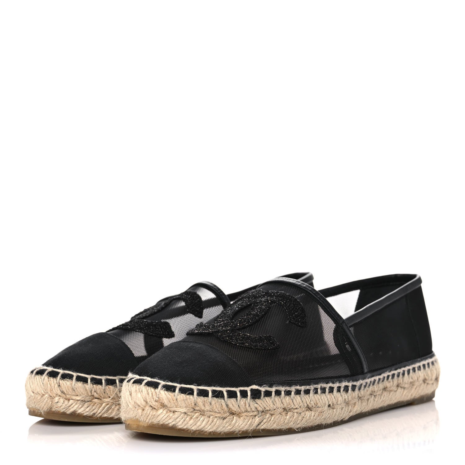 Chanel Mesh Grosgrain CC Espadrilles 37 Black 3 of 9