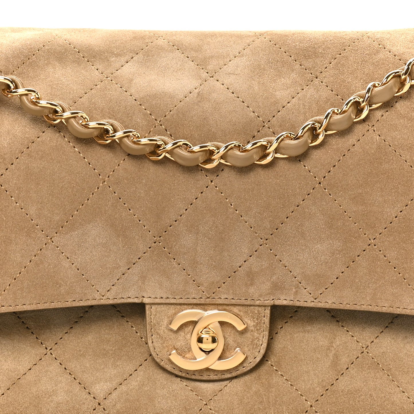 Suede Calfskin Small Souplissimo Maxi Flap Dark Beige