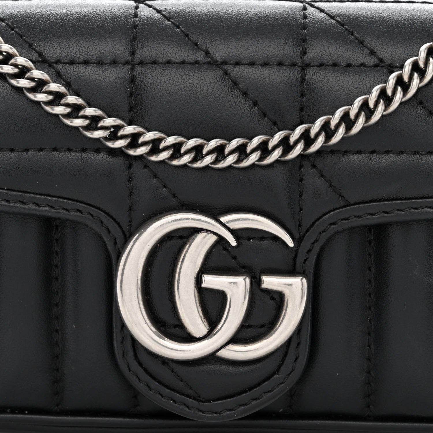 Gucci Calfskin Matelasse Aria Super Mini GG Marmont Shoulder Bag Black 8 of 11