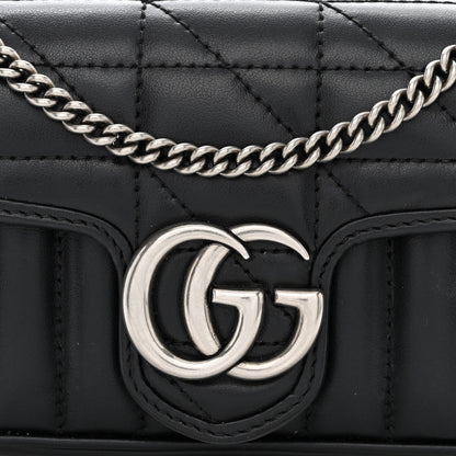 Gucci Calfskin Matelasse Aria Super Mini GG Marmont Shoulder Bag Black 8 of 11