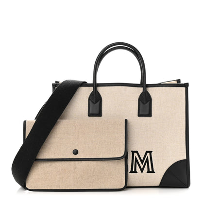 MCM Calfskin Linen Large Munchen Tote Black 1 of 15