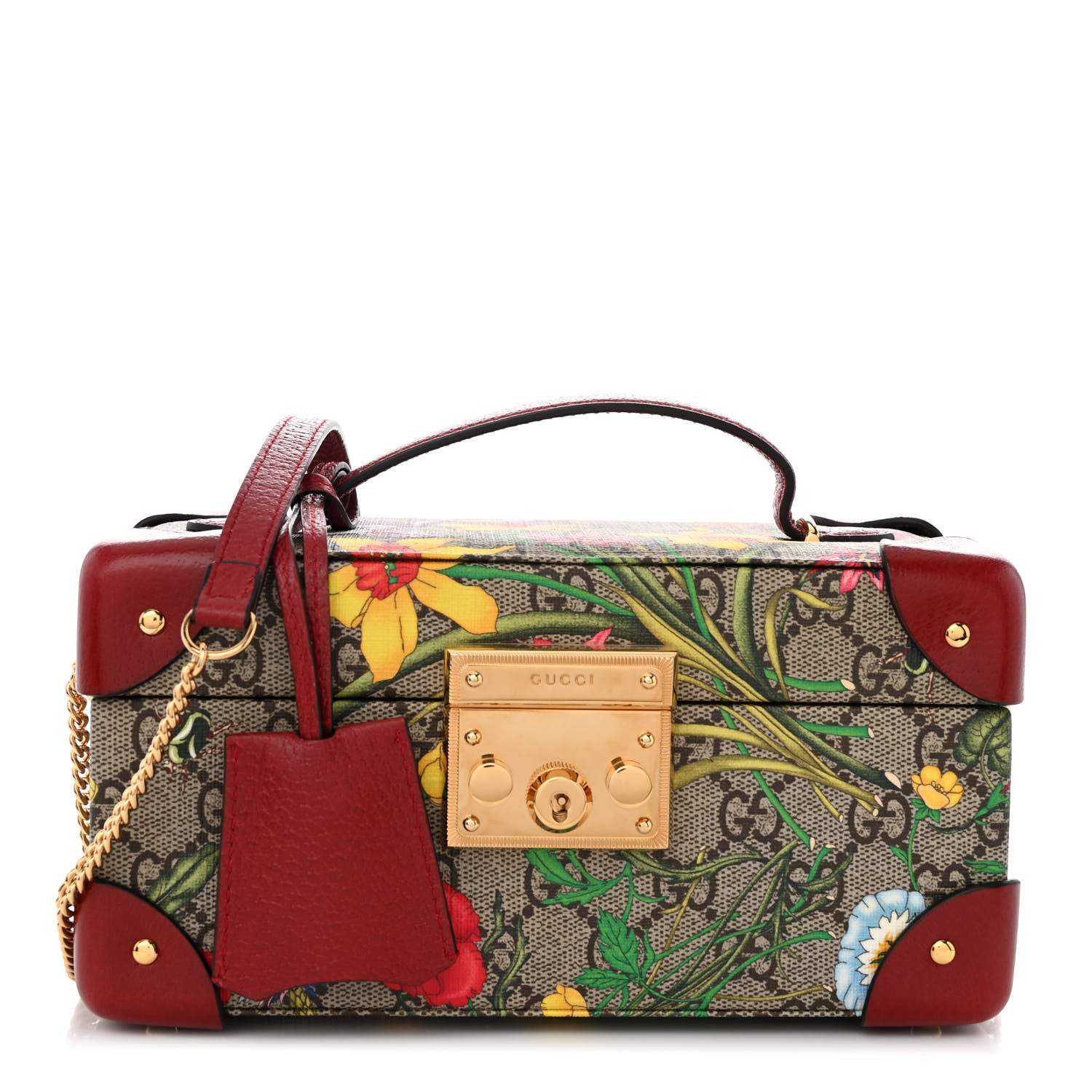 Gucci GG Supreme Monogram Flora Padlock Jewelry Case Red 1 of 13