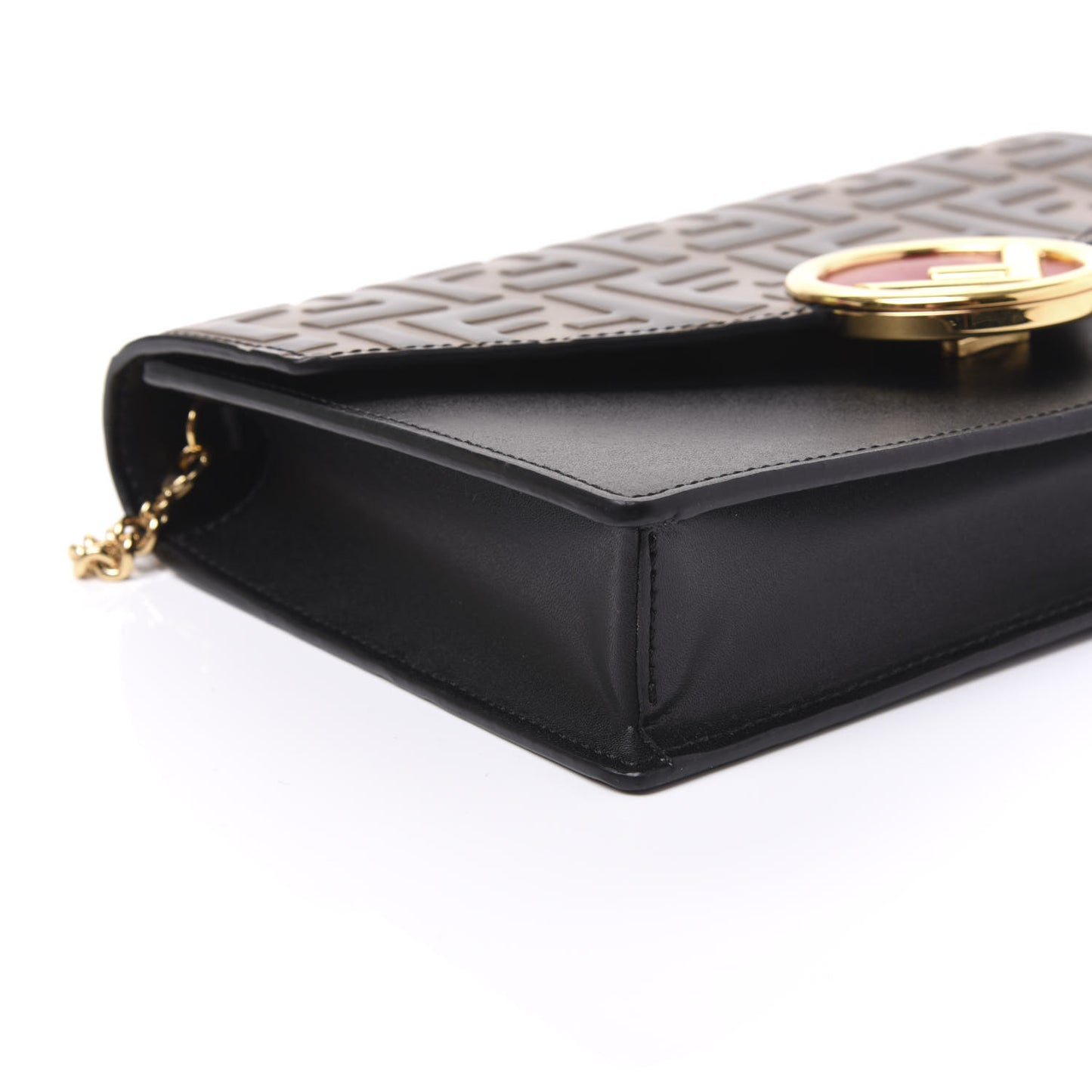 Vitello Liberty F is Fendi Bi-Color FF 1974 Embossed Medium Envelope Wallet On Chain Black Maya
