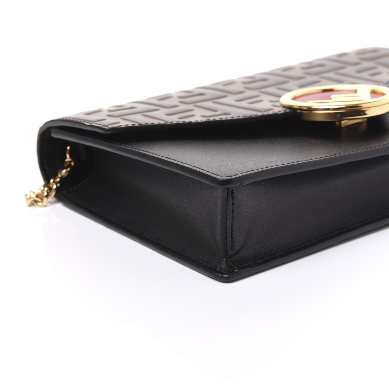Fendi Vitello Liberty F is Fendi Bi-Color FF 1974 Embossed Medium Envelope Wallet On Chain Black Maya 5 of 9