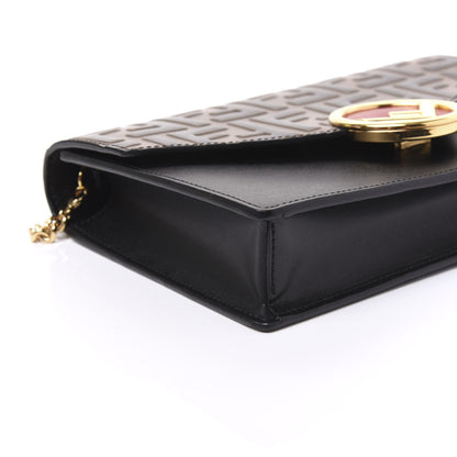 Fendi Vitello Liberty F is Fendi Bi-Color FF 1974 Embossed Medium Envelope Wallet On Chain Black Maya 5 of 9