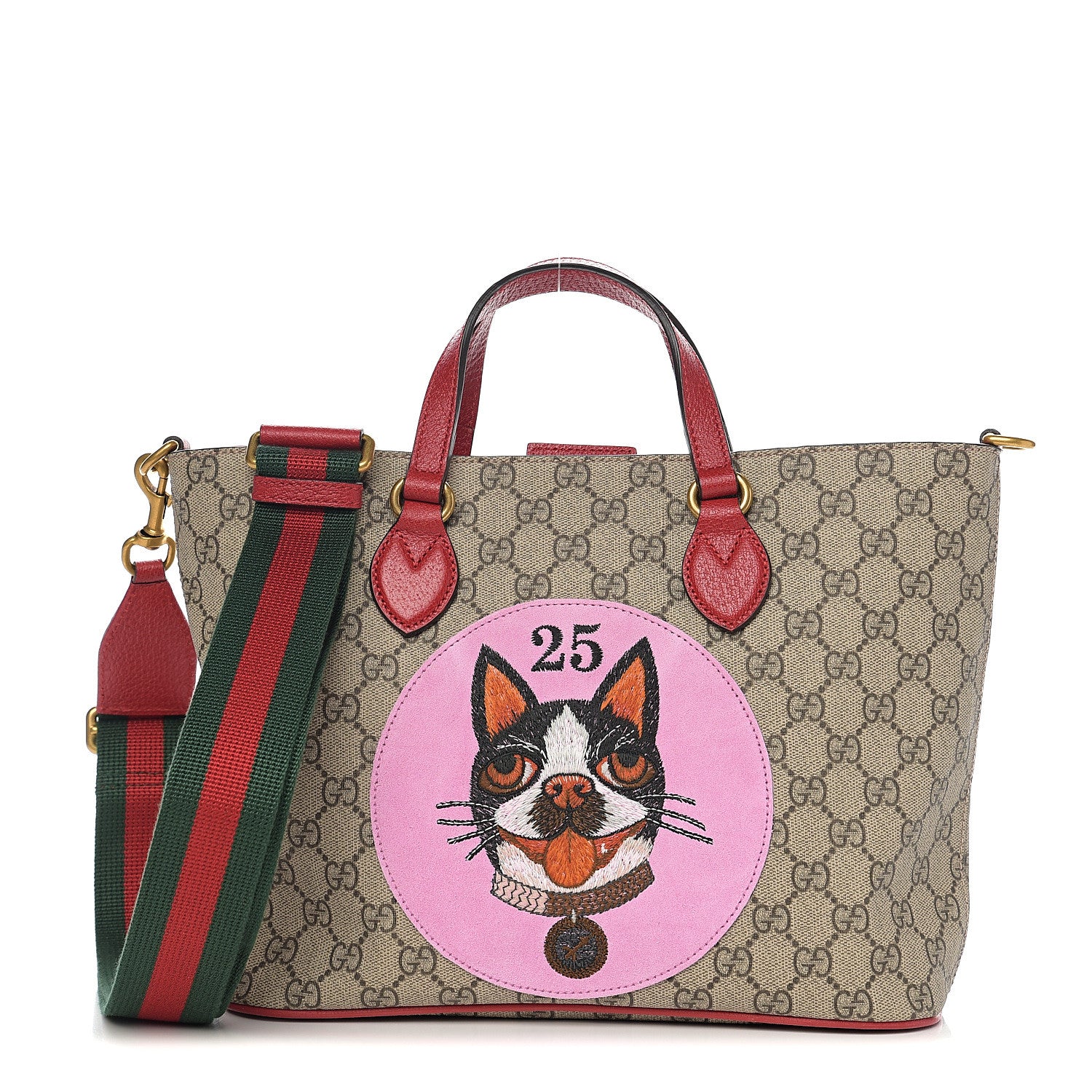 Gucci Soft GG Supreme Monogram Web Bosco Patch Small Crossbody Tote Beige Malva Hibiscus Red 1 of 9