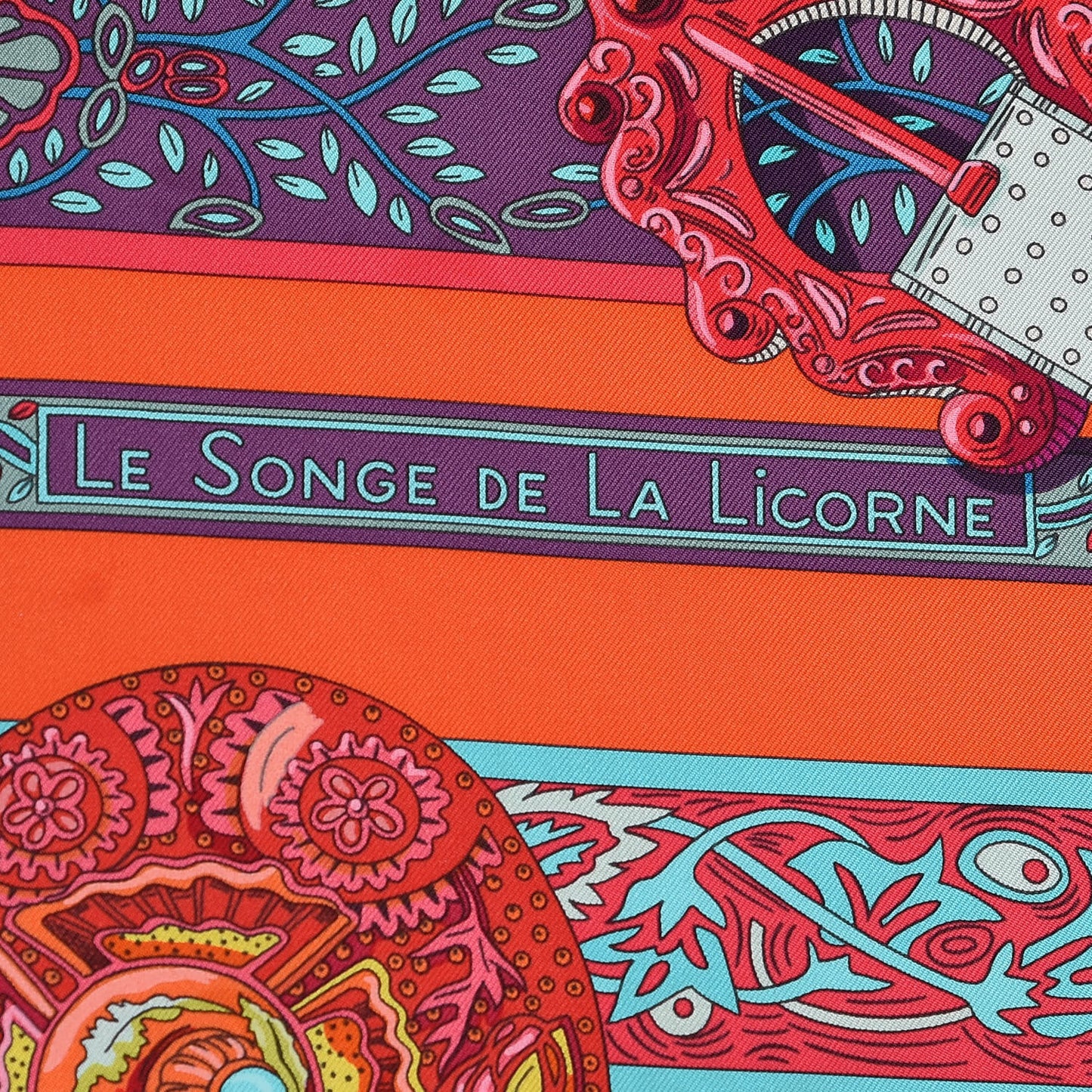 Silk Le Songe De La Licorne Scarf 90 Rose Indien Capucine Violet