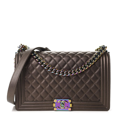 Chanel Iridescent Goatskin Quilted New Medium Boy Flap Dark Gold 1 of 10