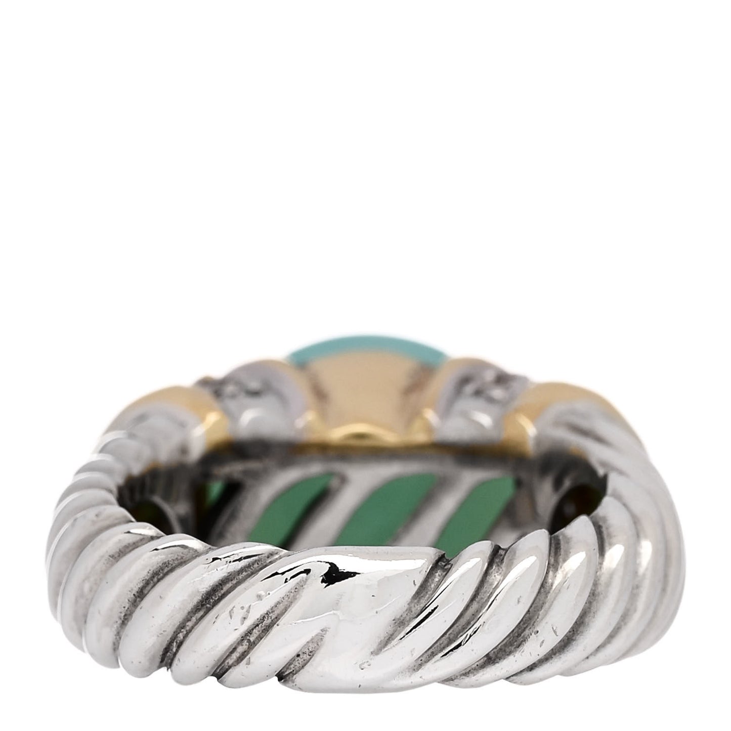 Sterling Silver 18K Yellow Gold Diamond Chalcedony 12mm Cable Capri Ring 53 6.25