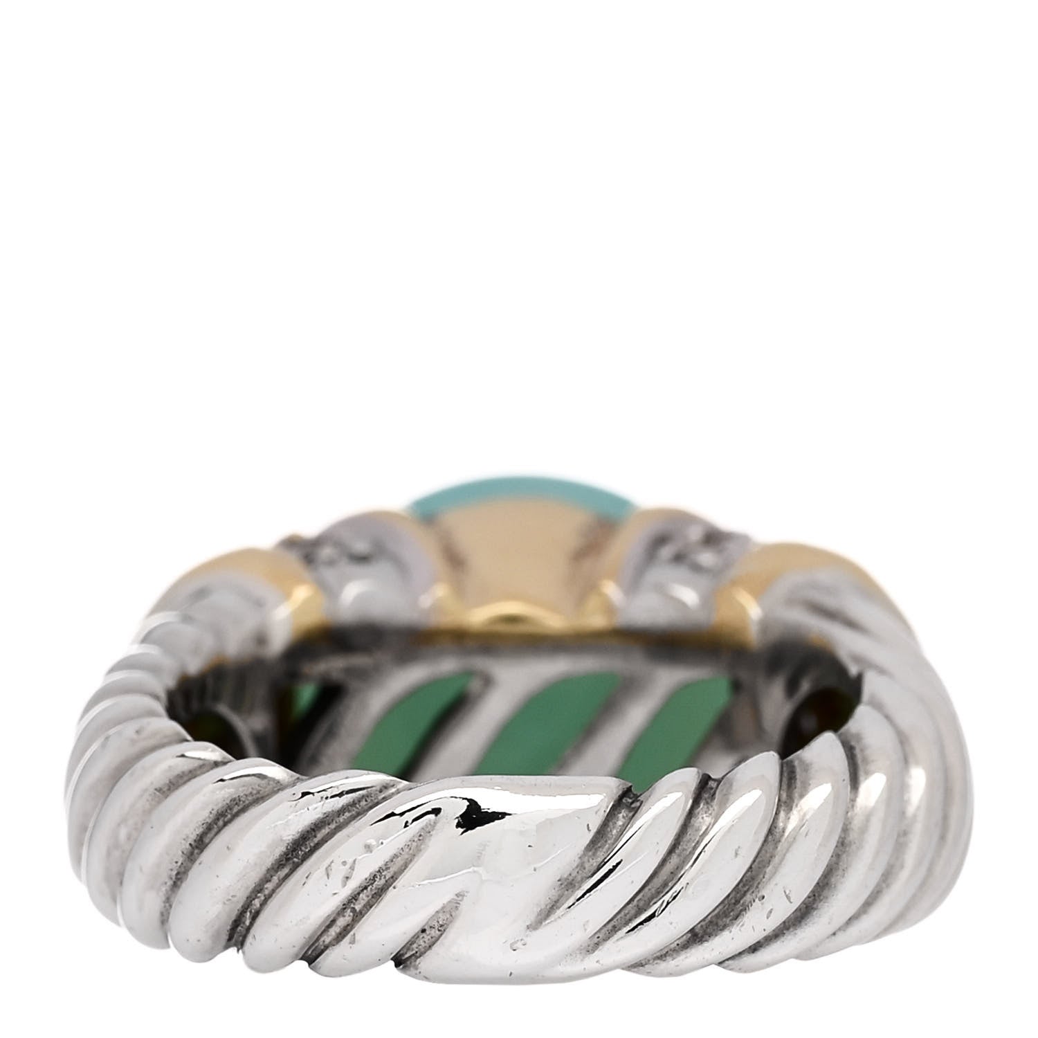 David Yurman Sterling Silver 18K Yellow Gold Diamond Chalcedony 12mm Cable Capri Ring 53 6.25 3 of 4