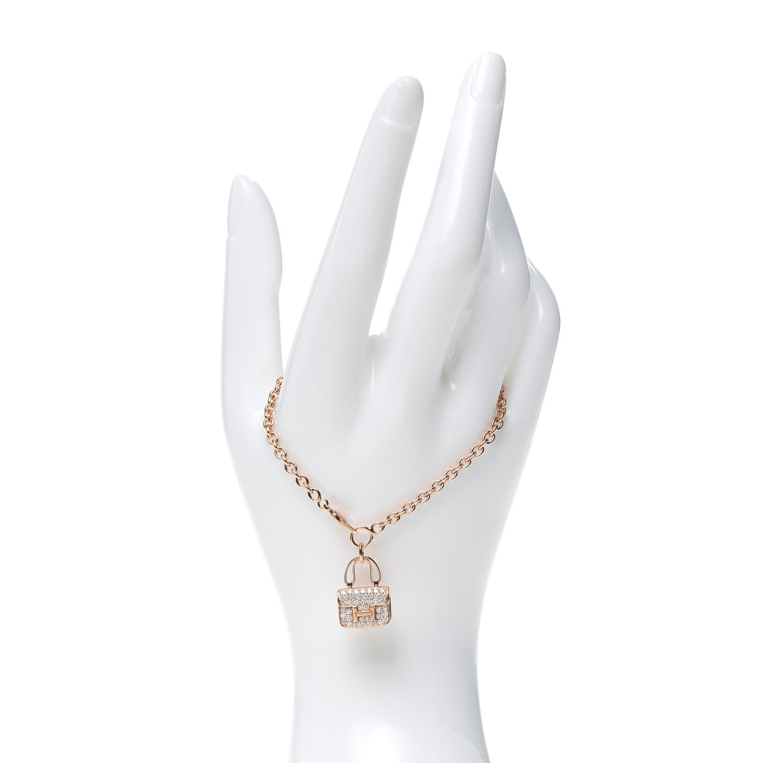 Hermes 18K Rose Gold Diamond Constance Amulettes Pave Bracelet ST 2 of 6