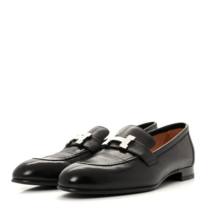 Hermes Goatskin Womens Paris Loafers 36.5 Black 3 of 9