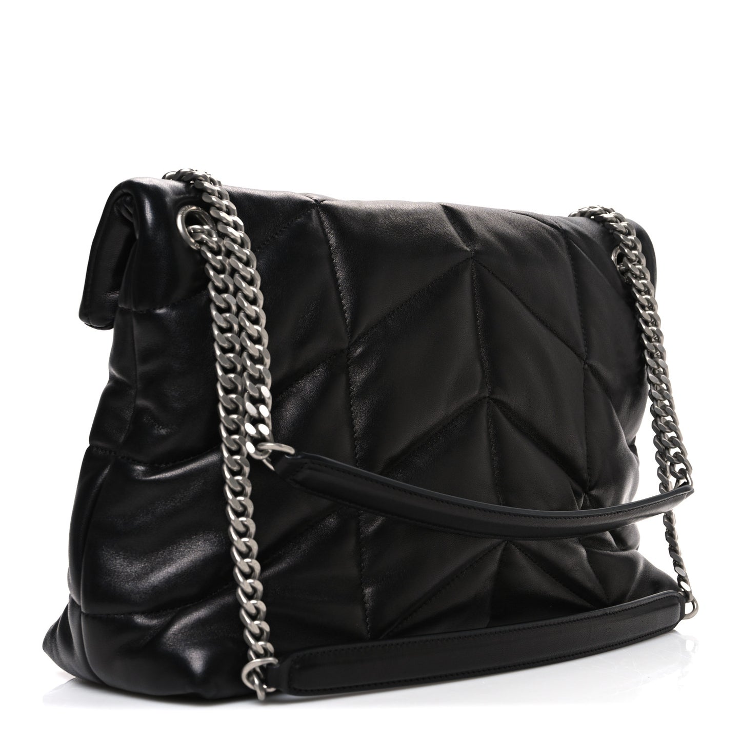 Lambskin Quilted Medium Loulou Puffer Monogram Chain Satchel Black