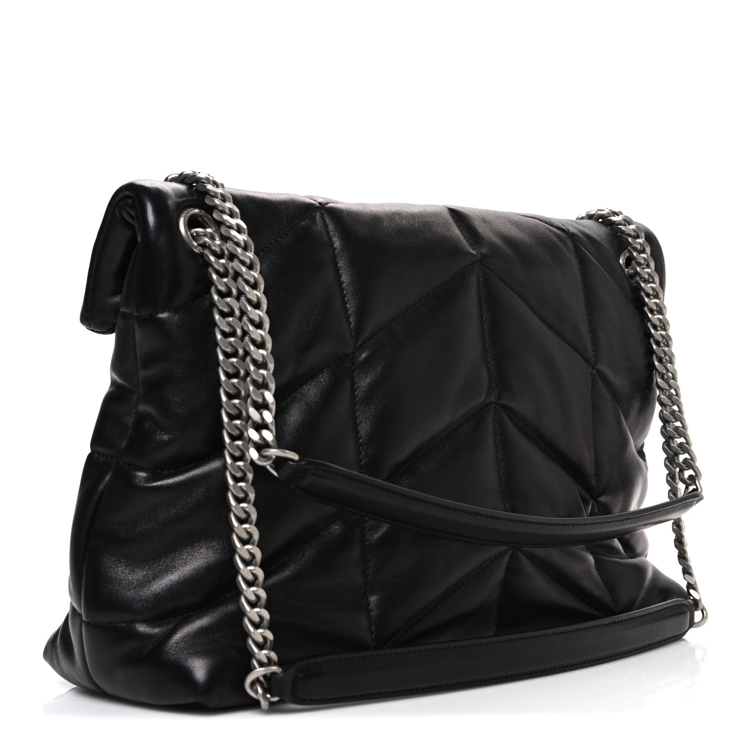 Saint Laurent Lambskin Quilted Medium Loulou Puffer Monogram Chain Satchel Black 3 of 10