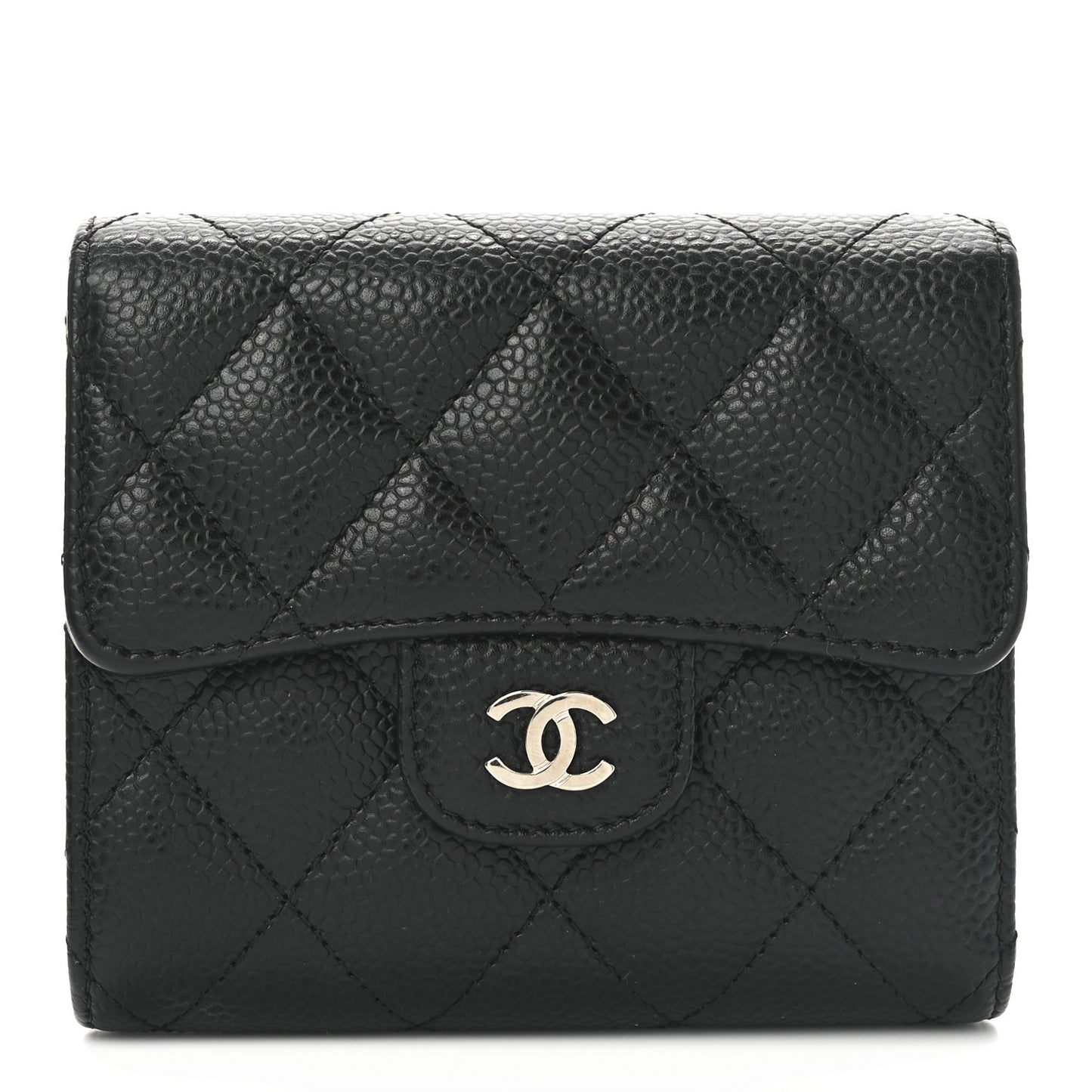 Caviar Quilted Compact Flap Wallet Black