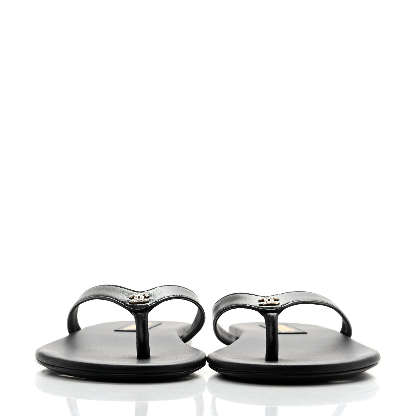 Shiny Lambskin Crystal CC Thong Sandals 40 Black
