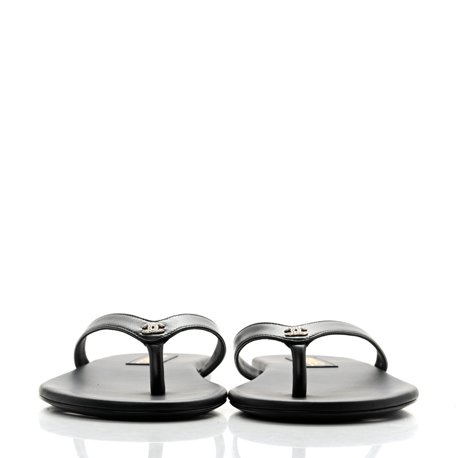 Chanel Shiny Lambskin Crystal CC Thong Sandals 40 Black 3 of 11