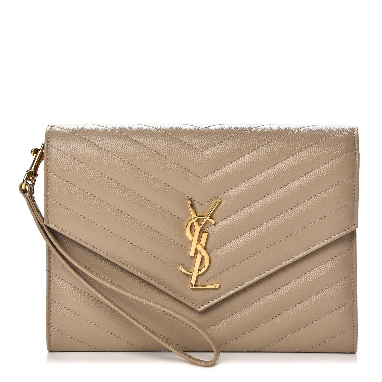 Grain De Poudre Matelasse Chevron Monogram Envelope Clutch Dark Beige