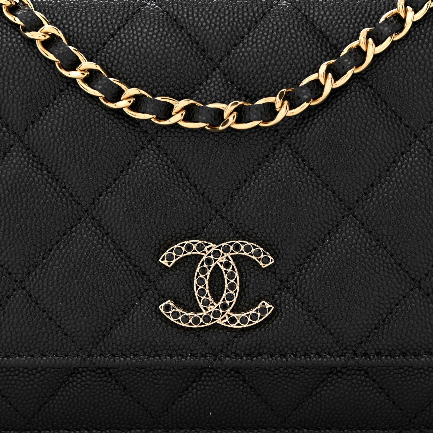 Chanel Caviar Quilted Crystal CC Wallet On Chain WOC Black 9 of 12
