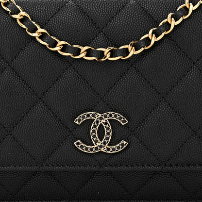 Chanel Caviar Quilted Crystal CC Wallet On Chain WOC Black 9 of 12