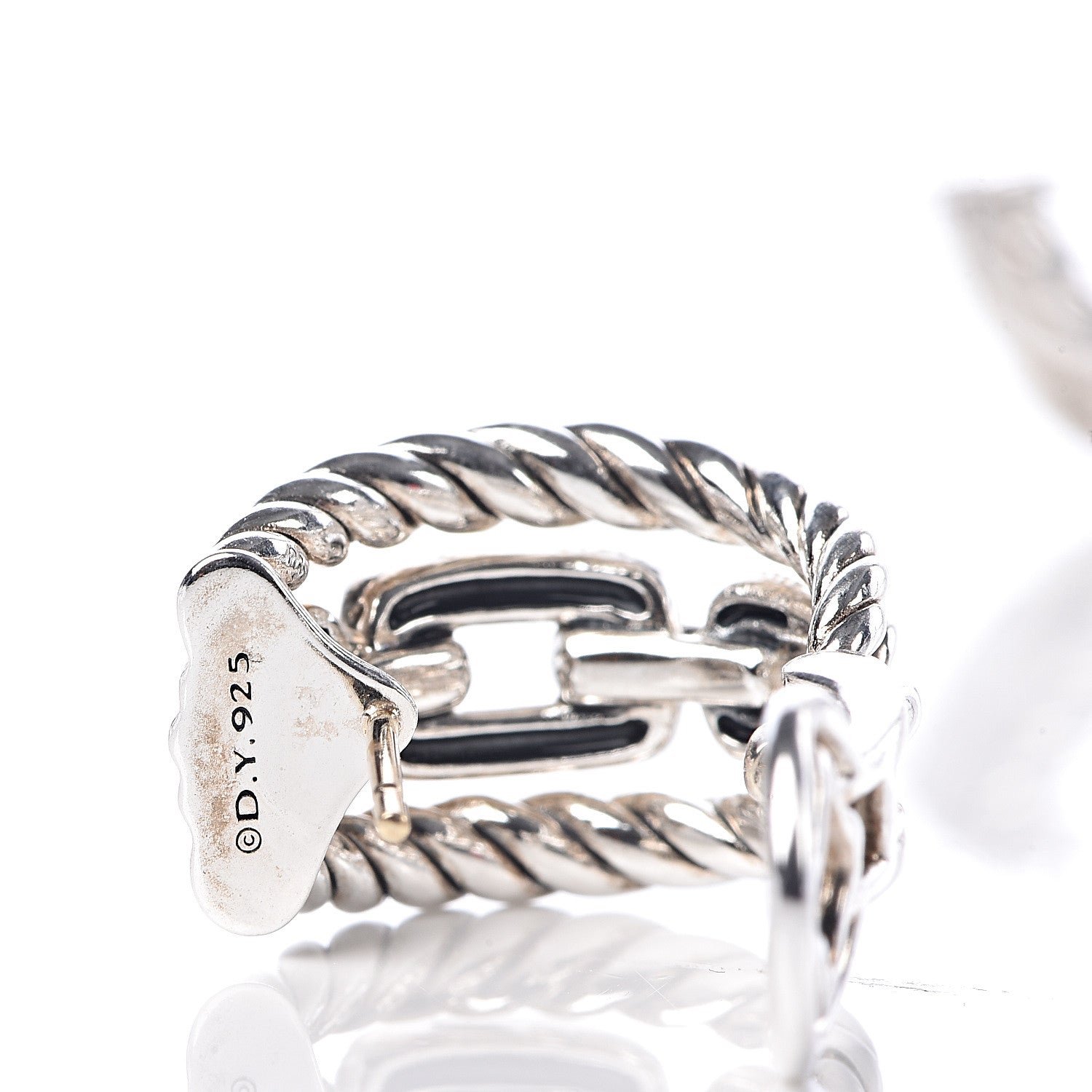David Yurman Sterling Silver Diamond Wellesley Link Hoop Earrings 3 of 4