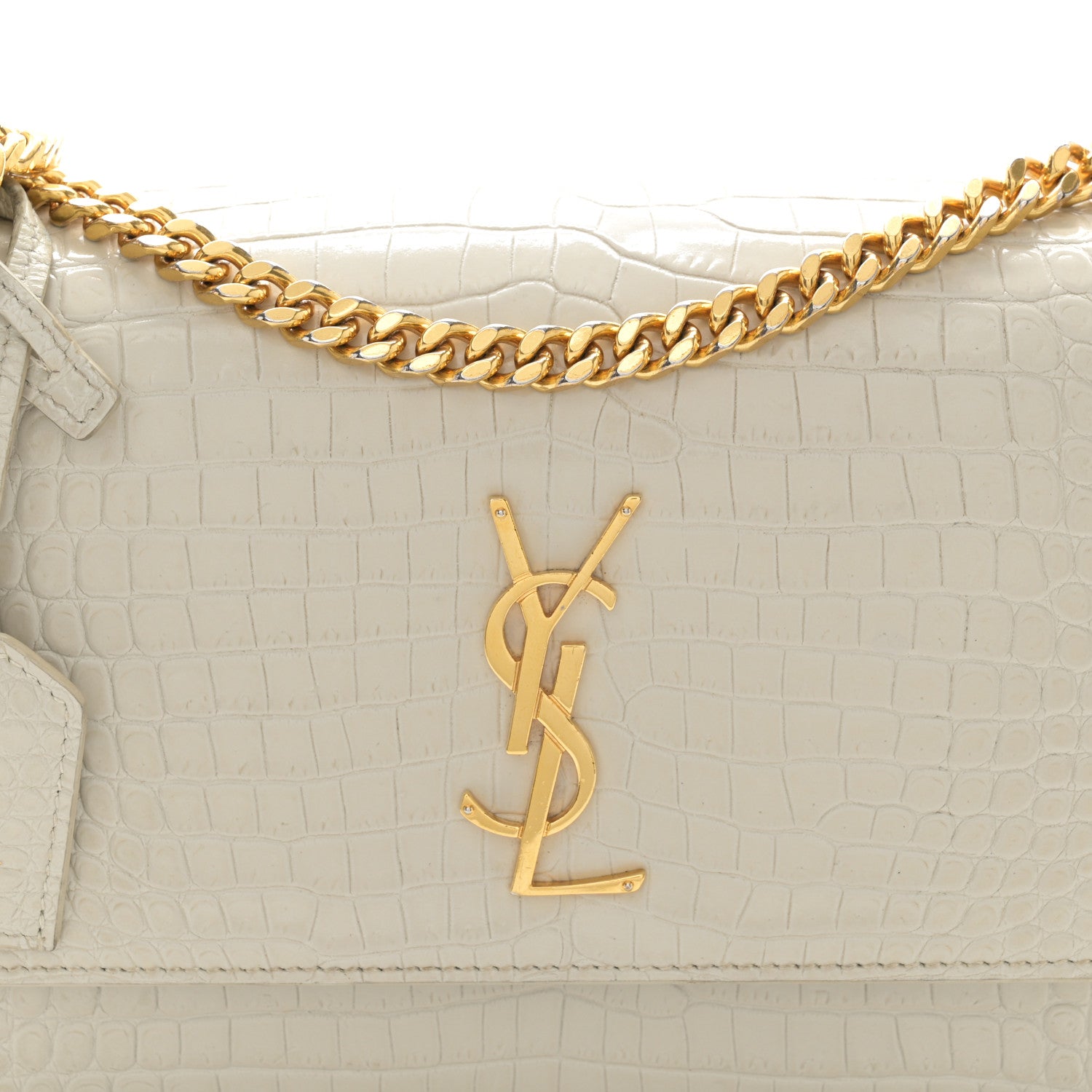Saint Laurent Calfskin Crocodile Embossed Medium Monogram Sunset Blanc Vintage 8 of 14