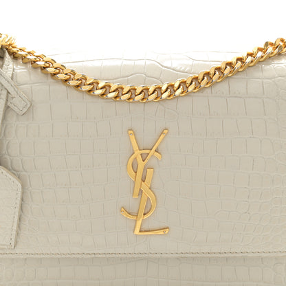 Saint Laurent Calfskin Crocodile Embossed Medium Monogram Sunset Blanc Vintage 8 of 14