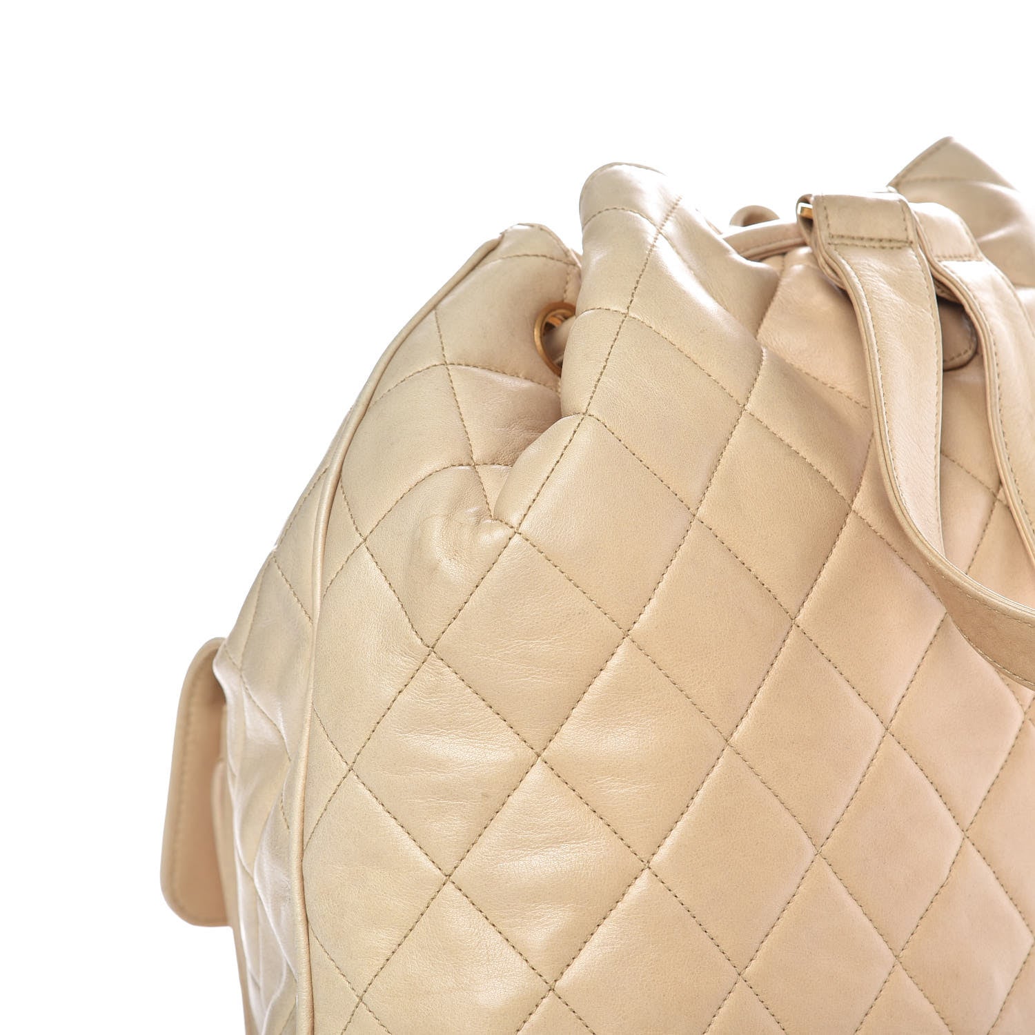 Chanel Lambskin Quilted Drawstring Backpack Beige 16 of 17
