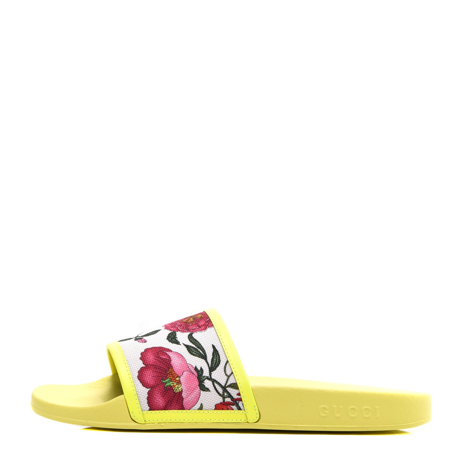 Gucci Canvas Flora Print Slide Sandals 40 White Multicolor Yellow Fluo 1 of 8