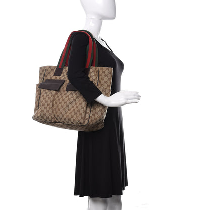 Gucci GG Monogram Medium Web Handle Double Pocket Tote Brown 2 of 10