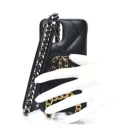 Chanel Shiny Goatskin Quilted 19 iPhone XI Pro Holder With Chain Black 2 of 7