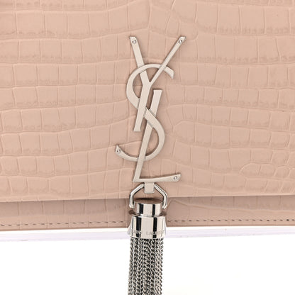 Saint Laurent Calfskin Crocodile Embossed Kate Monogram Tassel Chain Wallet Powder Pink 8 of 10