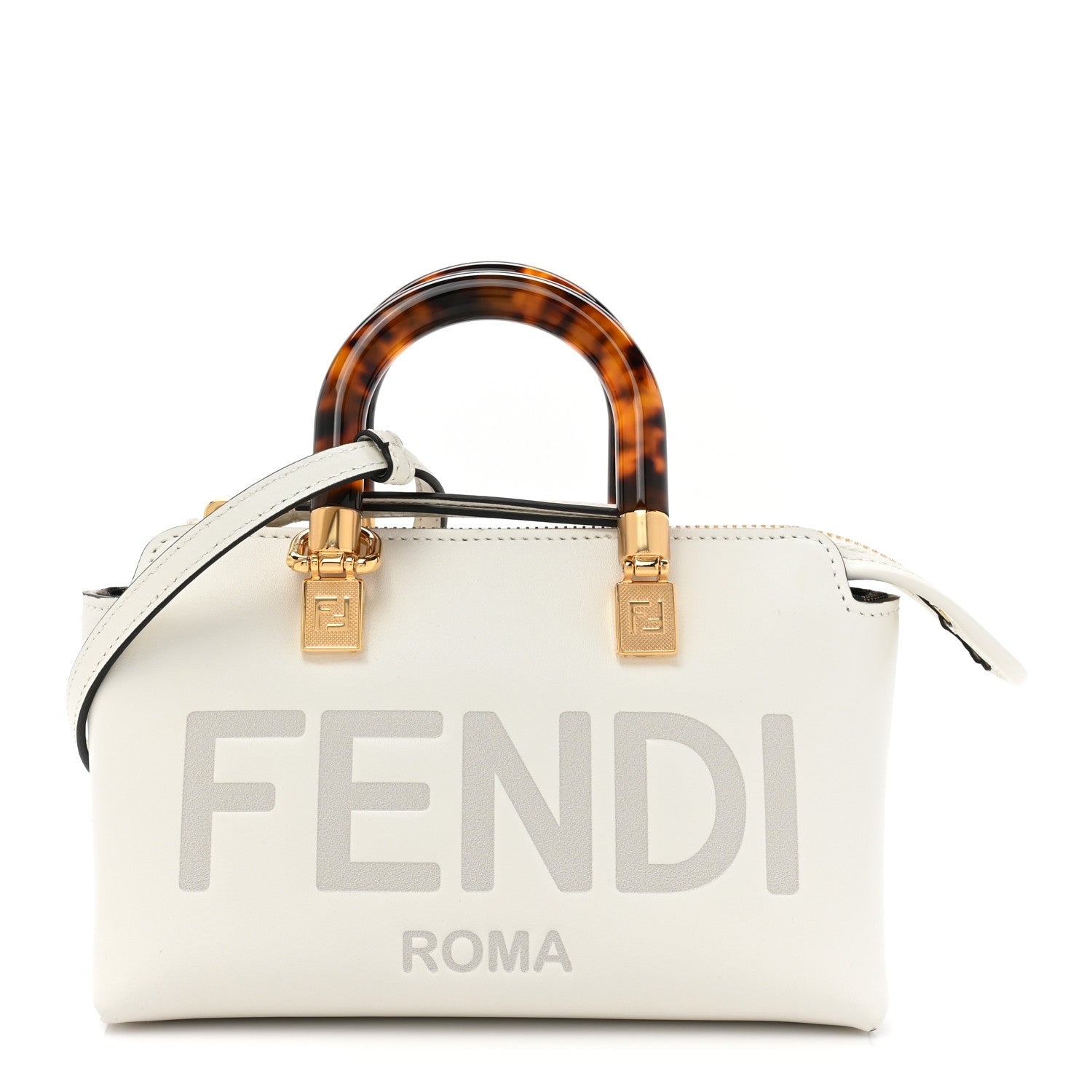 Fendi Vitello King Plexiglass Logo Embossed Mini By The Way Top Handle Boston Bag White Rice 1 of 9