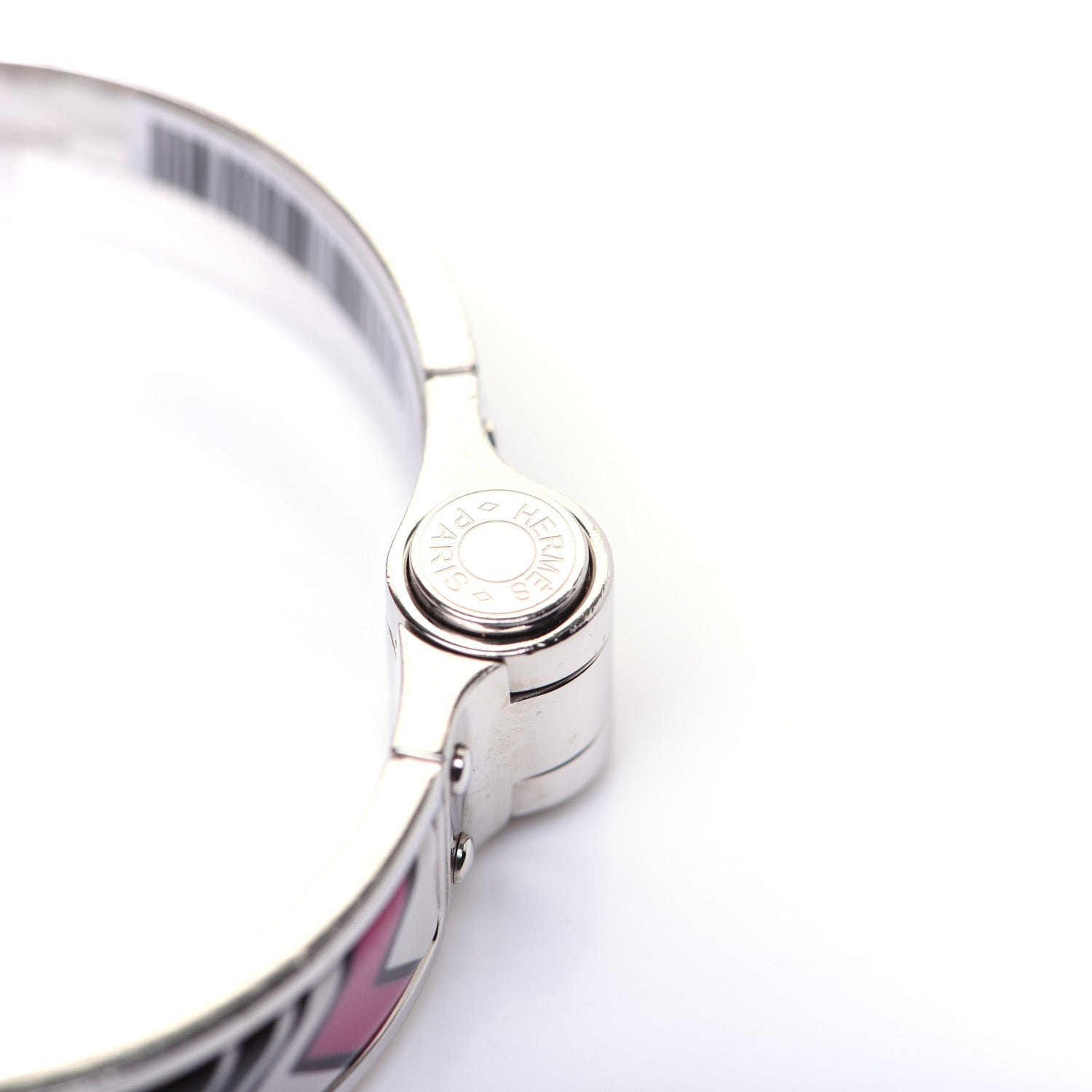 Hermes Enamel Printed Narrow Washington's Carriage Tattoo Hinged Bracelet S Faux Gris 7 of 13