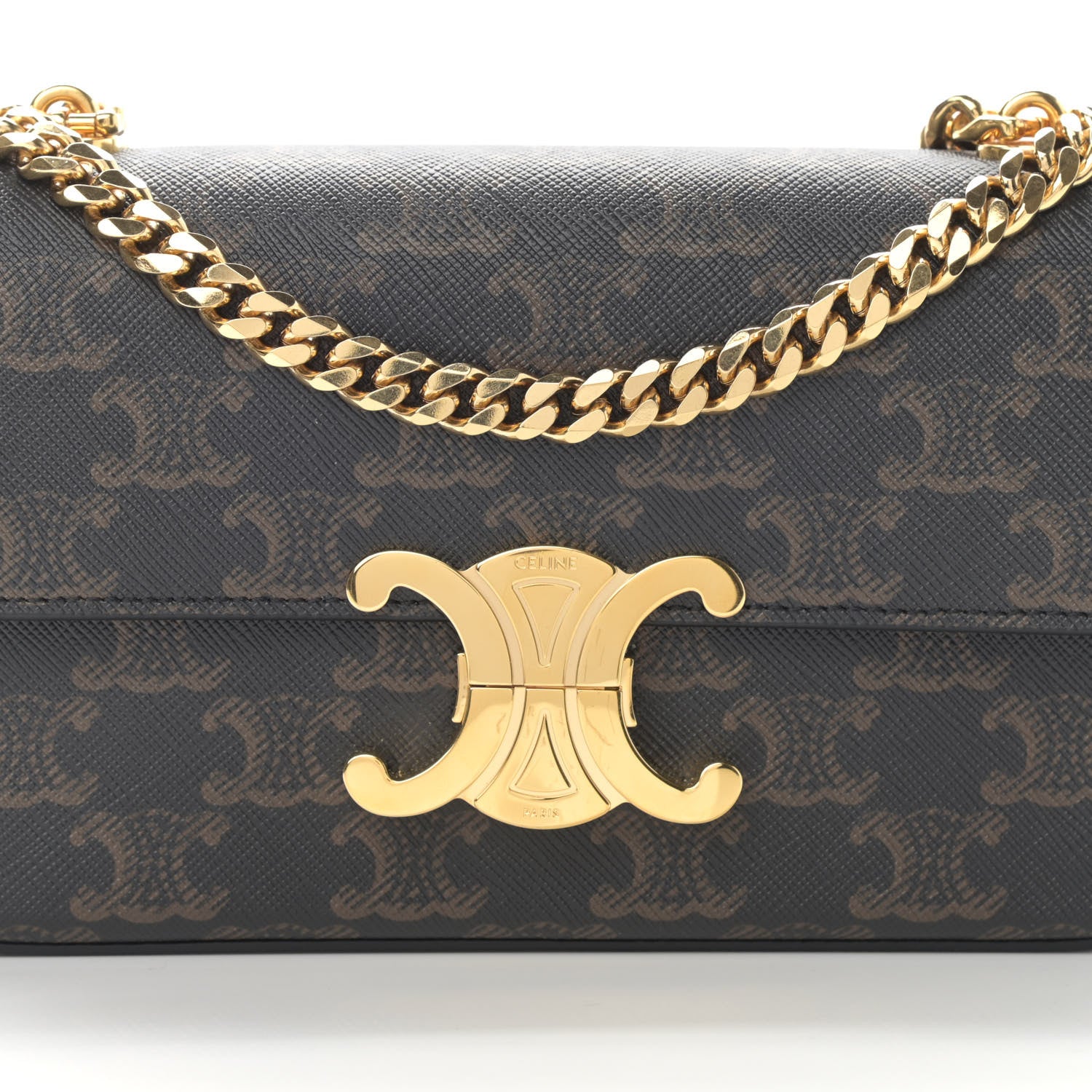 Celine Triomphe Canvas Chain Shoulder Bag Tan 9 of 13