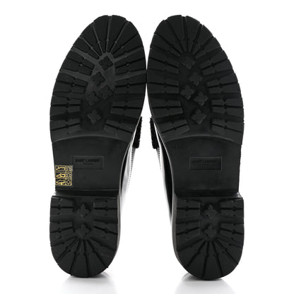 Saint Laurent Glazed Calfskin Chunky Le Loafer Penny Slippers 39 Black 6 of 12