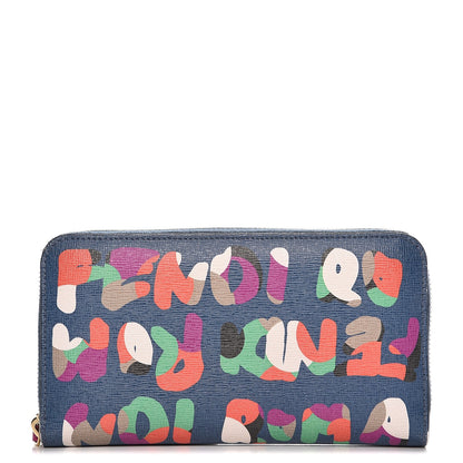Fendi Vitello Elite Fendi Roma Simply Zip Around Wallet Cobalt Multicolor 1 of 10
