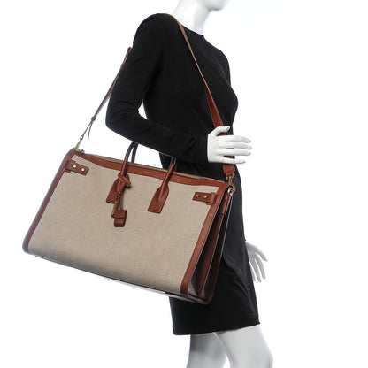 Saint Laurent Linen Calfskin Souple Sac De Jour 48H Duffle Cognac 2 of 12