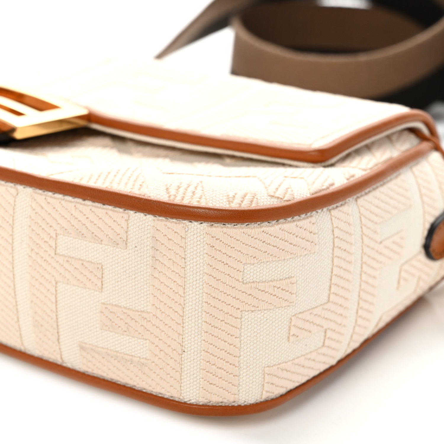Fendi Canvas Vitello King Bi-Color Strap FF Embroidered Baguette Grezzo Brandy Cuoio 10 of 11