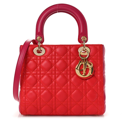 Christian Dior Lambskin Cannage Medium Bi-Color Lady Dior Orange Fuchsia 1 of 12