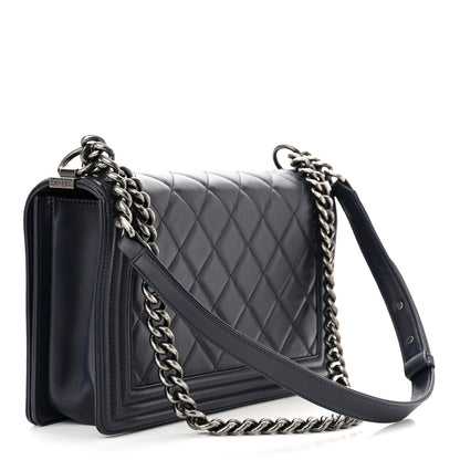 Chanel Calfskin Quilted Medium Boy Flap Dark Navy 3 of 10