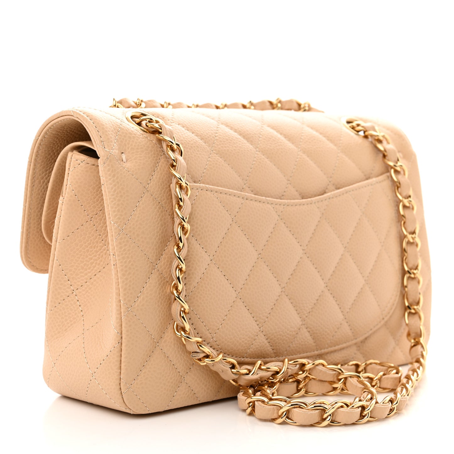 Caviar Quilted Small Double Flap Beige