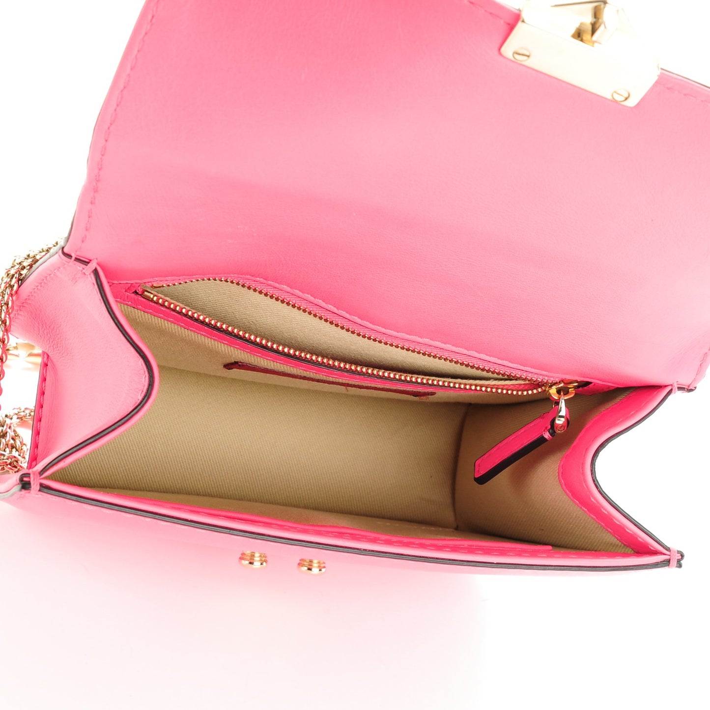 Vitello Small Glam Lock Rockstud Flap Fuxia Fluo