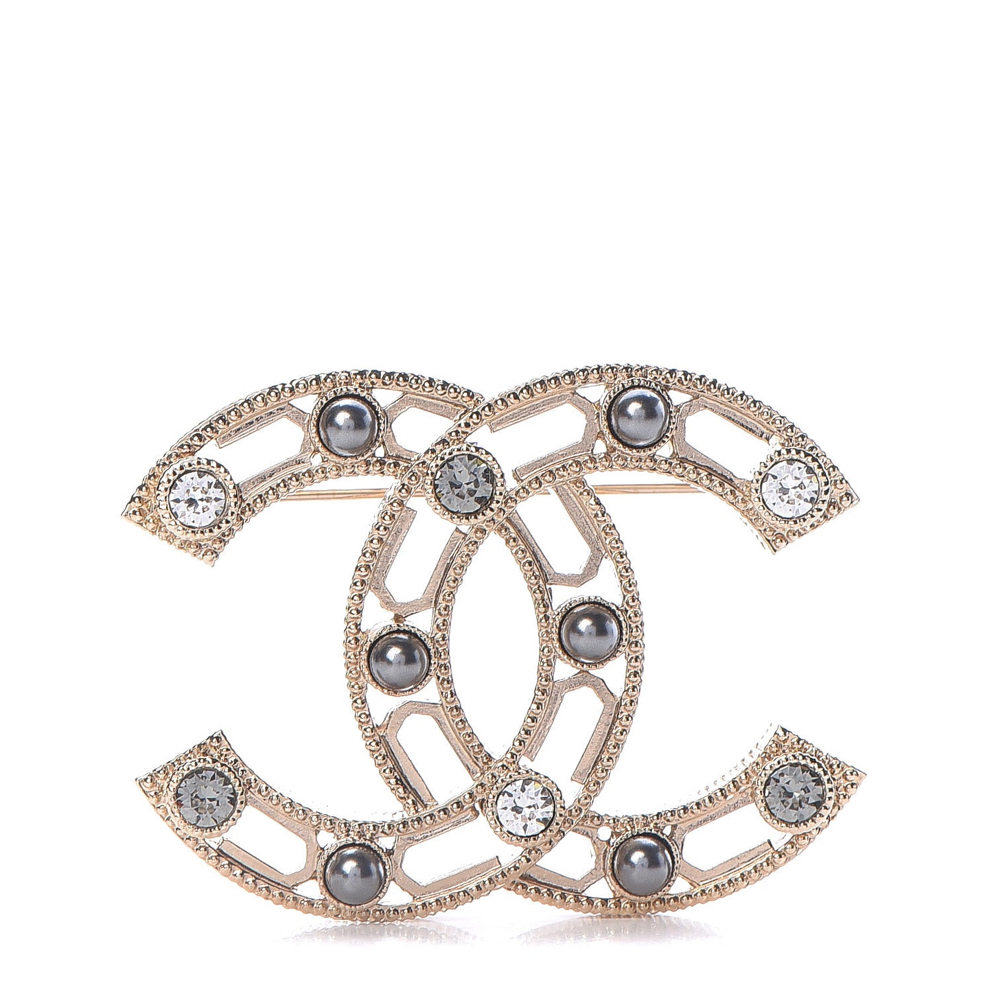 Pearl Crystal CC Brooch Gold Grey